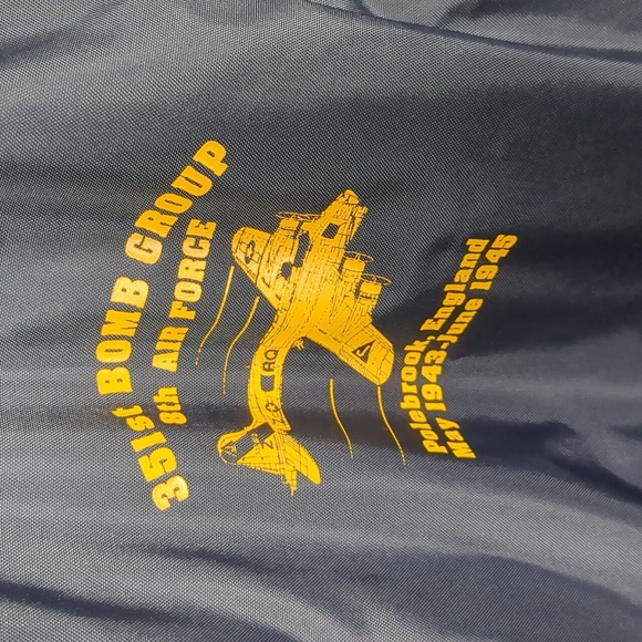 Bomber Jacket Men's Holloway WWII Air Force UK England Navy Blue Yellow Medium - Picture 5 of 14